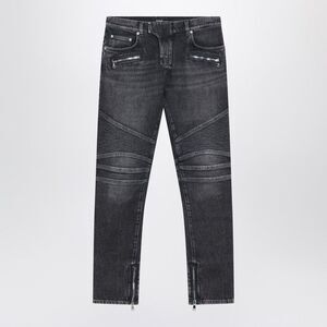 Balmain Grey Washed Slim Biker Jeans Men